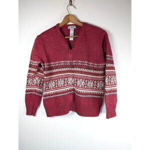 Tiara International Cardigan Sweater‎ Size Medium Zip Christmas Winter Fair Isle